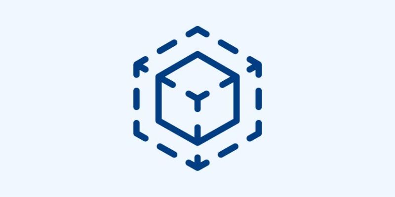 Icon mit zwei Quadern und Pfeilen - Symbol für Platzeinsparung und kompakte Bauweise