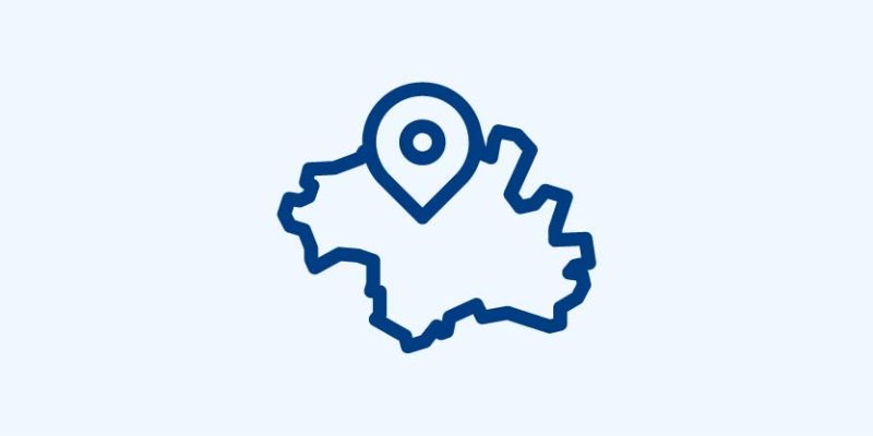 Icon mit Kartenumriss und Standortmarker - Symbol für regionale Nähe und lokale Beratung