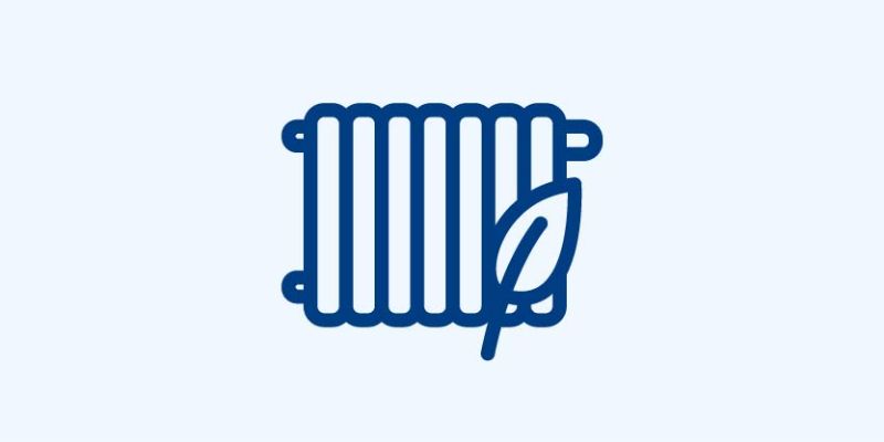 Icon eines Heizkörpers mit Blatt - Symbol für umweltfreundliches und nachhaltiges Heizen