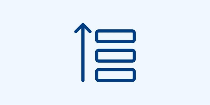 Icon mit Pfeil nach oben und drei horizontalen Balken - Symbol für Priorisierung
