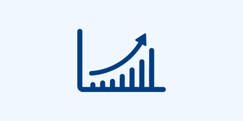 Icon mit Balkendiagramm und Pfeil nach oben - Symbol für Wertsteigerung
